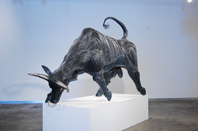 Welded Steel Charging Bull by sculptor Thomas Prochnow