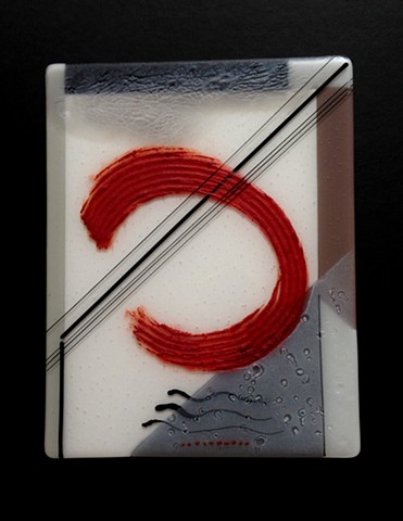 Fused glass with powder - half tones and large red accent