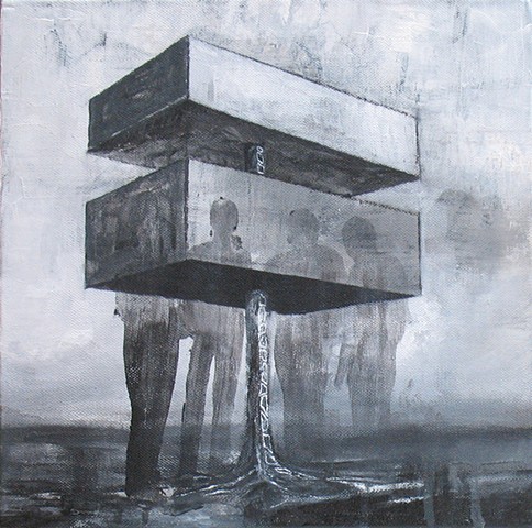 contemporary artist paints abstract architecture