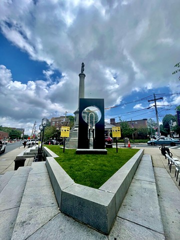 BEACON is a 12-foot-tall steel, LED interactive sculpture inspired by African American inventor Lewis H. Latimer's 1880s patent drawings for the electric lamp and manufacturing of the carbon filament. 