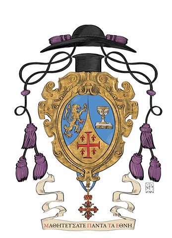 Arms of a bi-ritual Byzantine Catholic priest, who is also a Chaplain of the Sacred Military Constantinian Order of St. George