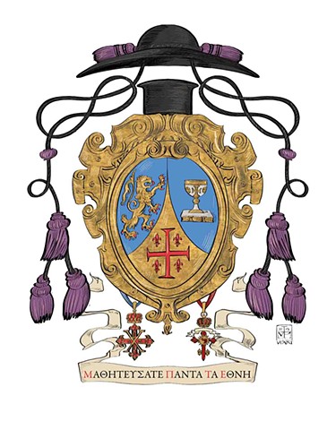 Arms of a bi-ritual Byzantine Catholic priest, who is also a Chaplain of the Sacred Military Constantinian Order of St. George and a member of the Royal Equestrian and Military Order of Saint Michael of the Wing