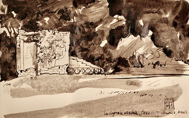 An elevation of la Capraia Vecchia, Bosco di Capodimonte; pencil & ink on paper, 2018.