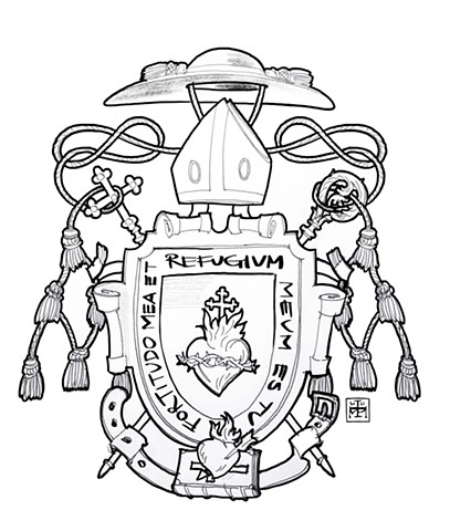 Sketch of the coat of arms of St. Ezequiel Moreno for the cover of a German translation of St. Ezequiel's pastoral letters by Konstantin Stäbler
