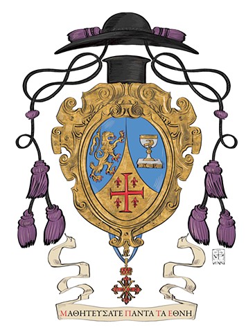 Arms of a bi-ritual Byzantine Catholic priest, who is also a Chaplain of the Sacred Military Constantinian Order of St. George