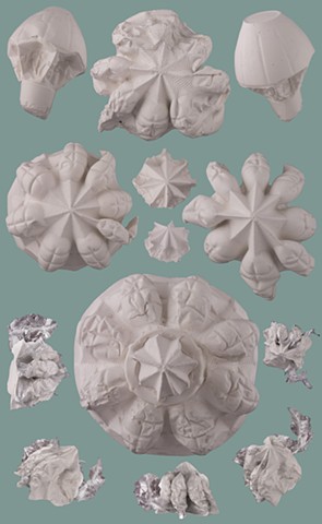 plaster casts of plastic recycling packages, photographs