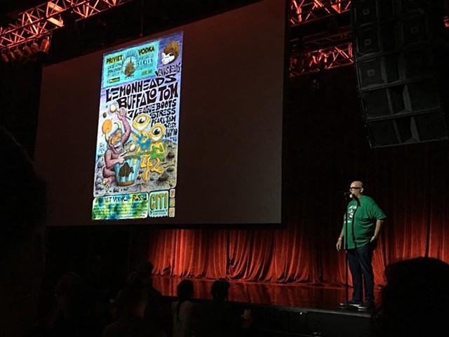 Joey Mars Pearl Jam poster from 1991 projected during talk at Ten Club party at House of Blues in Boston August 2018