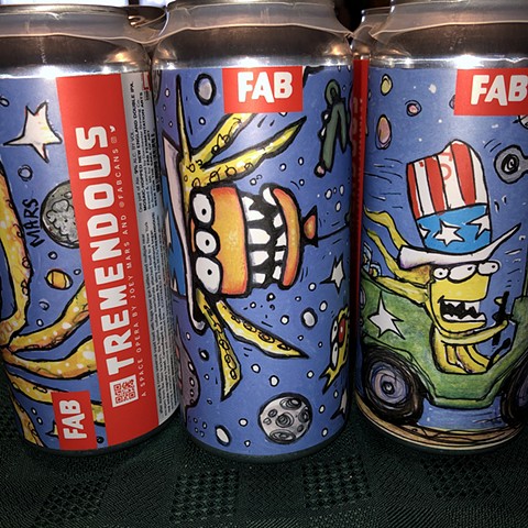 various labels with art by Joey Mars for FAB cans "Tremendous" NEDIPA