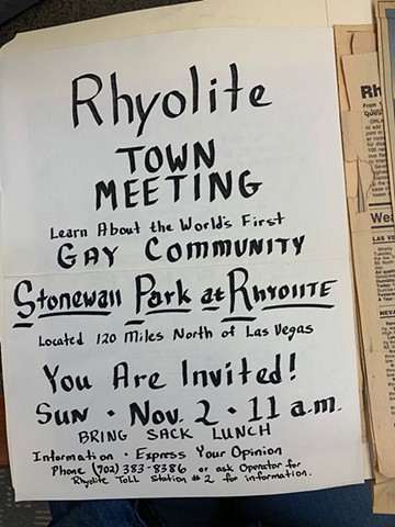 Flyer for Stonewall Park, Rhyolite, NV, 1986.