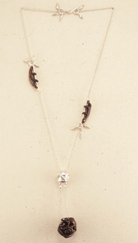 Heather Croston "Meandering Manders" Necklace, sterling silver, 18k gold, lignum vitae