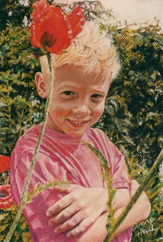 A Pastel Portrait of a Young Boy in the Garden by Donna Hall