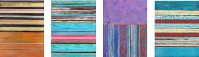quartet, group, series, paper, stripes, multicolor, purple, 