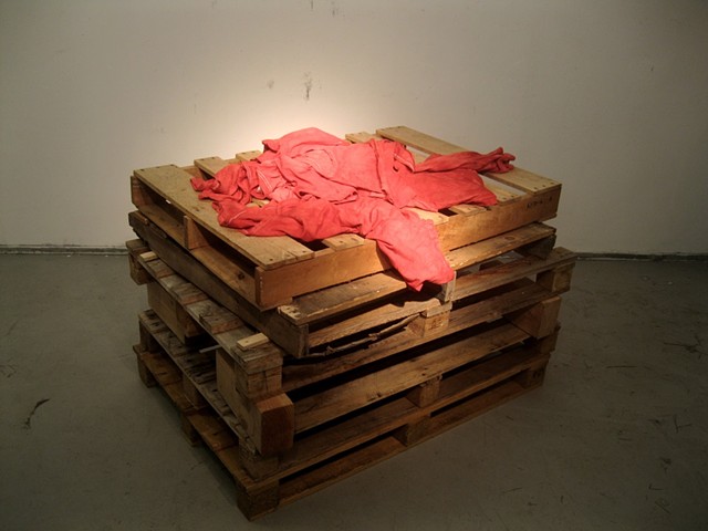 cenotaph, recycled pallet art, dyed red shirts