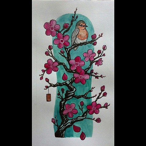 All Rights Reserved By Shauna Fujikawa Hope Tattoos & Art - Bird and Cherry Blossom