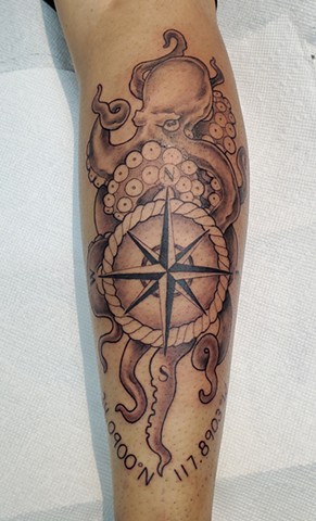 All Rights Reserved By Shauna Fujikawa S. Hope Tattoos & Art - Octopus & nautical compass