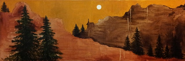 oil panting, painting, fine art, landscape, mountains, mt. calvary, nature, redwoods