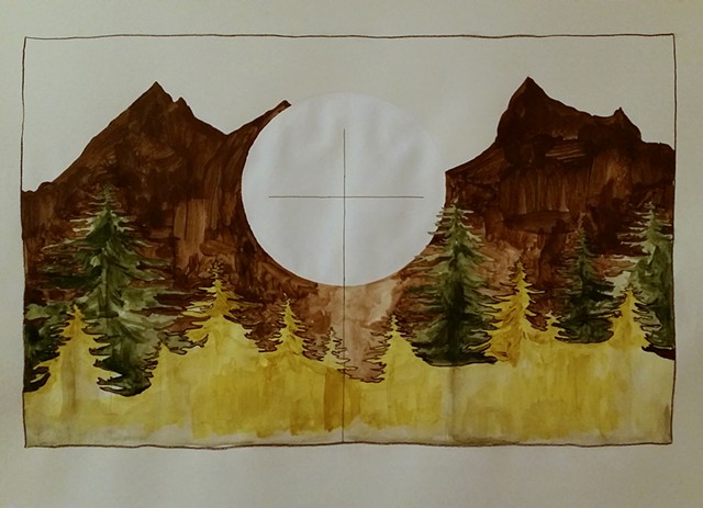 painting, drawing, fine art, landscape, mountains, series, triptych, nature, redwoods