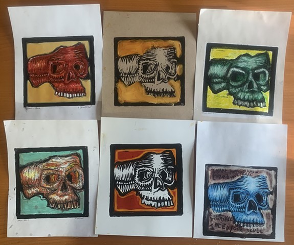 skulls w/ oil stick & color pencil 