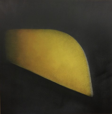 abstract, yellow canoe, abstract yellow and grey painting