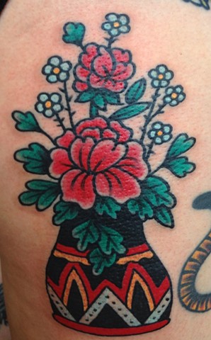 Floral Vase Tattoo by Greg Christian