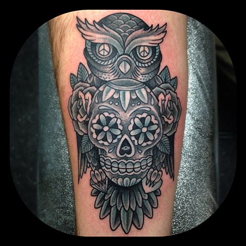 Sugarskull Owl Tattoo by Dan Wulff