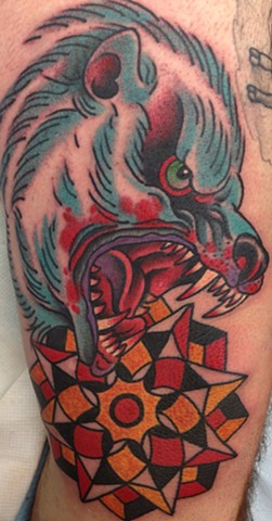 Polar Bear and Geometric design Tattoo by Greg Christian
