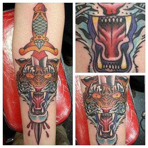Tiger Dagger Tattoo by Mike Hutton