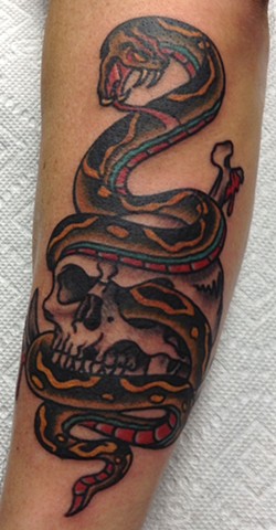 Snake & Skull Tattoo by Mike Hutton