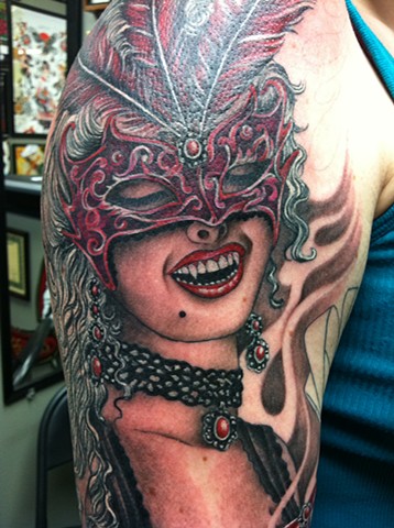 Masquerade Mask Woman Tattoo by Cindy Burmeister