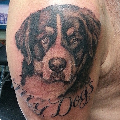 Dog Portrait Tattoo by Mike Hutton