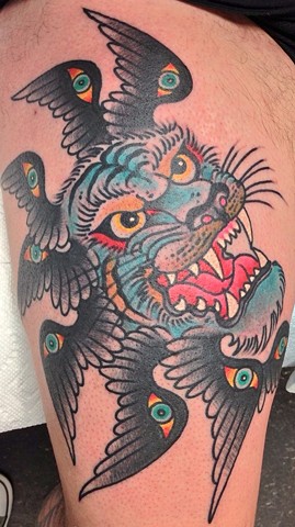 Winged Tiger Head Tattoo by Greg Christian