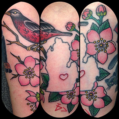 Bird & Flower Tattoo by Dan Wulff
