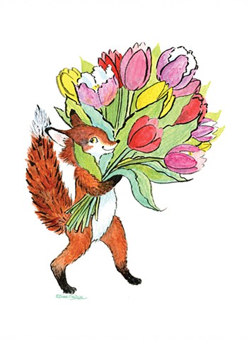 Fox With Tulips