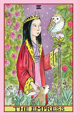Ink and watercolor illustration of The Empress Tarot Card