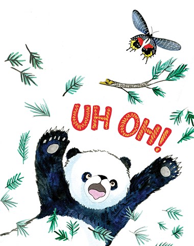 illustration of a Panda falling out of a tree. the word, OOPS!, is hand lettered. 