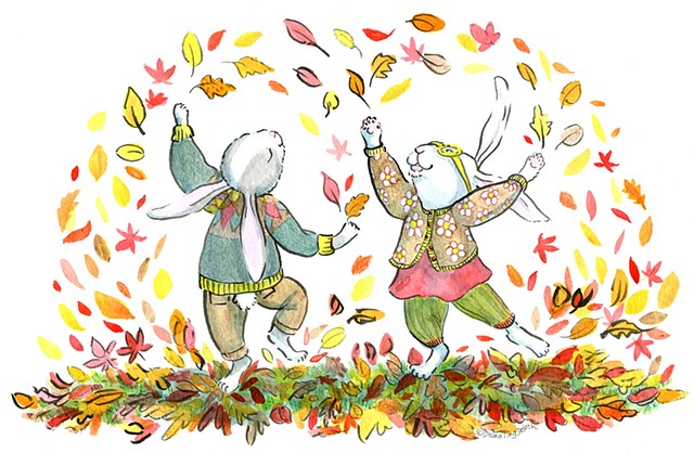 Autumn Leaves Dancing Bunnies