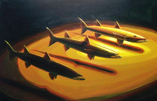 barracuda trio #2, acrylic on canvas, 24"x30"