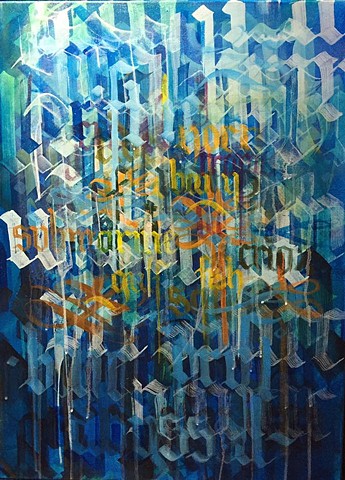 "ocean words 1" acrylic on canvas 18"x24"