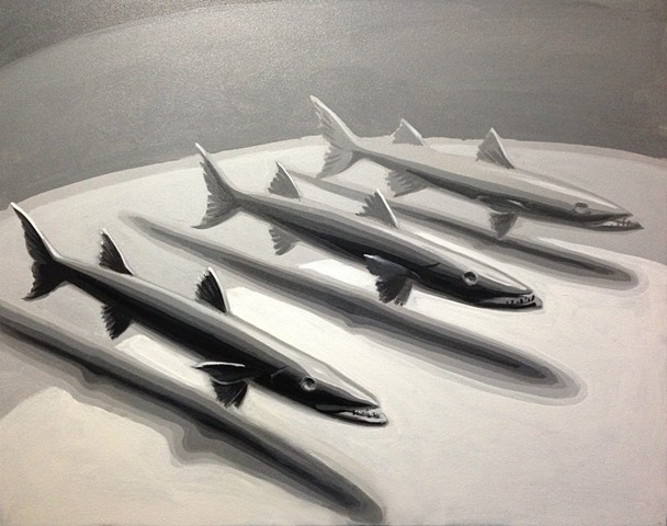 barracuda trio, acrylic on canvas, 24"x30"