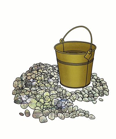 bucket, pail, stones, rocks