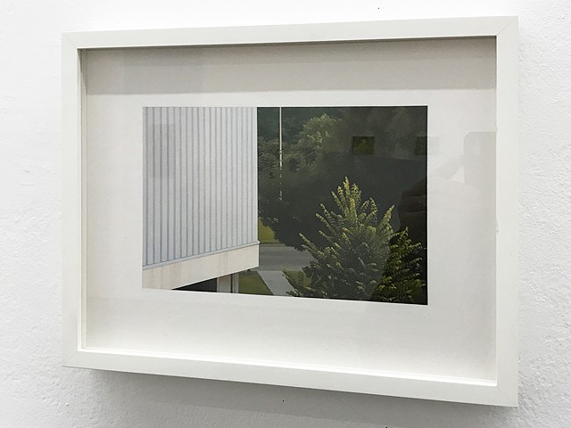 Andrew Grassie - Warehouse  Egg temera on paper mounted on board, Image: 13 x 19 cm, Frame: 23 x 30 cm