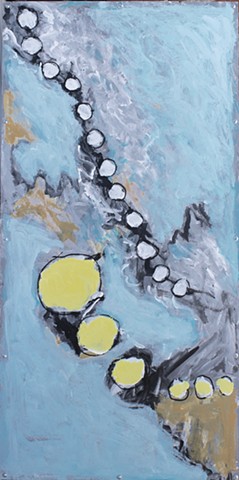 abstraction expressionism featuring circles, blue and yellow