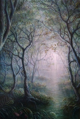 Karl Orion, Karl Poulson, painting, oil painting, Orion painting, painted pods, painted water, tree painting