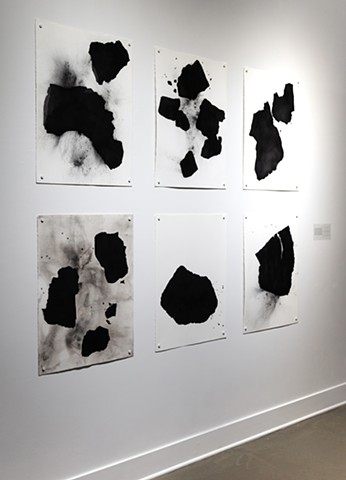 Installation View of 6, 22" x 30" Carbon Series Drawings, shown at the UCF Art Gallery in Orlando, Florida