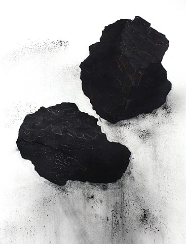 Kathleen Thum Charcoal Drawing of Coal Silhouette Carbon Series Contemporary Drawing Work on Paper