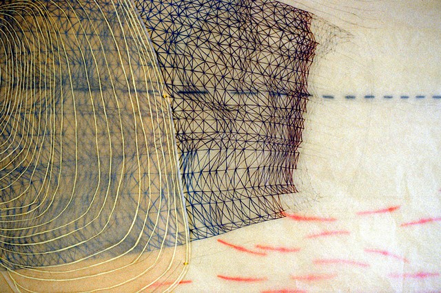 Installation drawing of swarming biomorphic body systems by Kathleen Thum