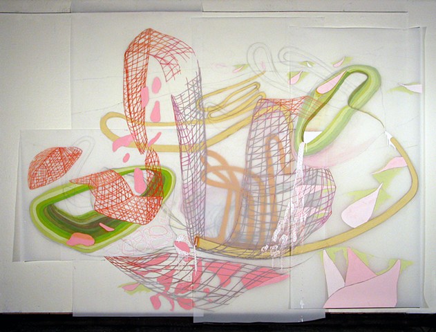 Installation drawing of biomorphic body systems by Kathleen Thum