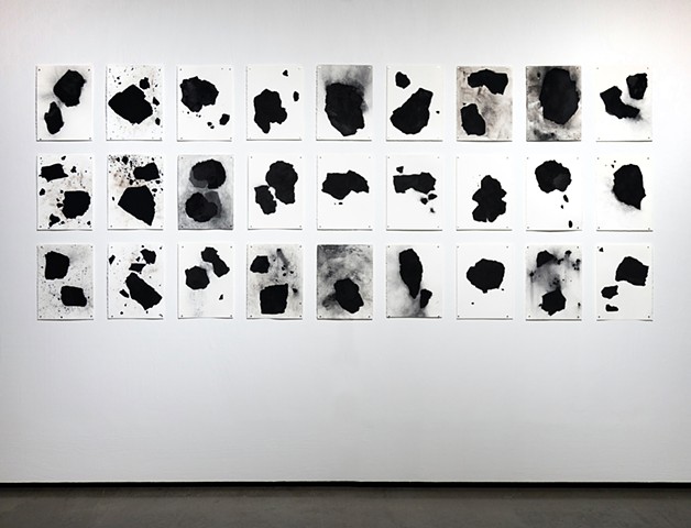 installation view of the Carbon Series, 15" x 11" drawings