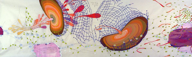 abstract scroll drawing of body systems by Kathleen Thum
