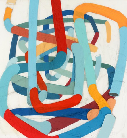 Abstract Acrylic Painting of tubes, pipelines, cables by Kathleen Thum